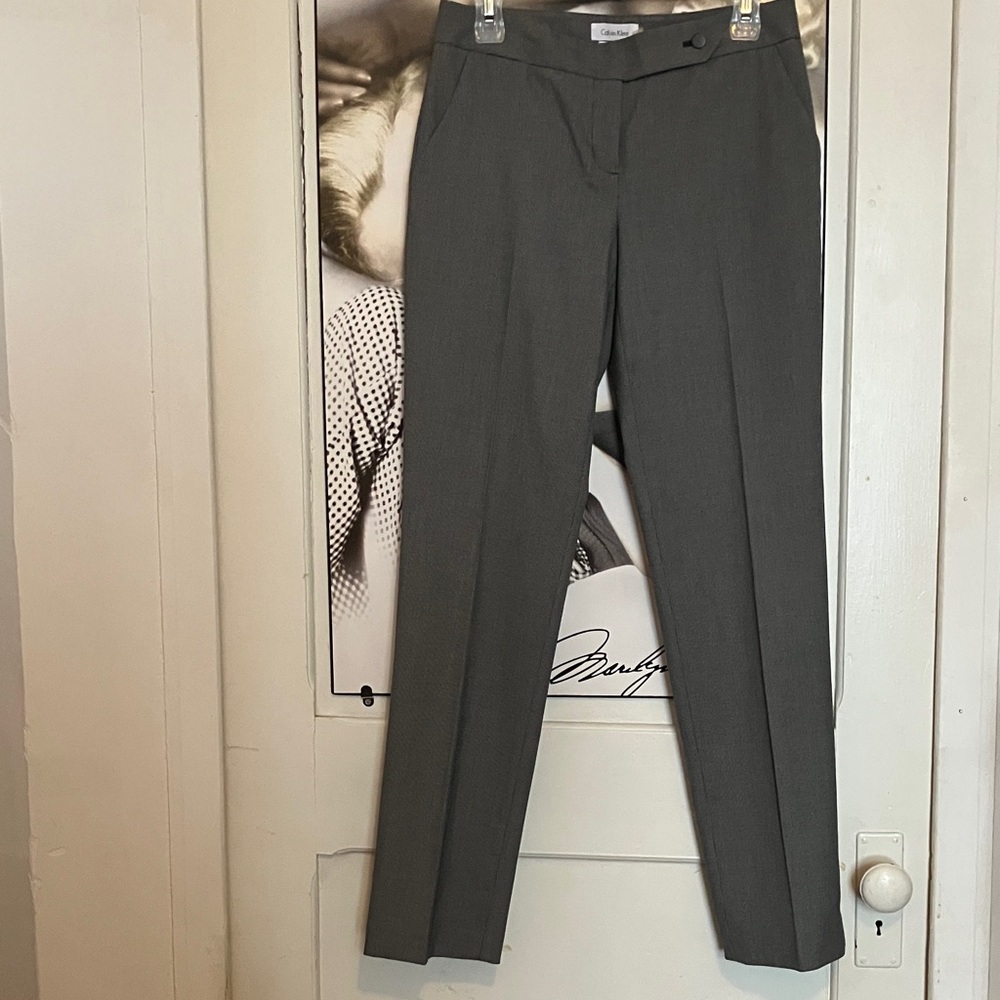 ✨Calvin Klein Slim Leg Dress Trousers Size 2 Gray Houndstooth Career Pants